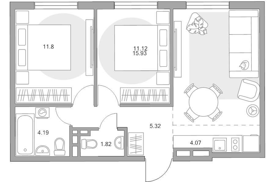 3 ккв (Евро) 54,3 м²