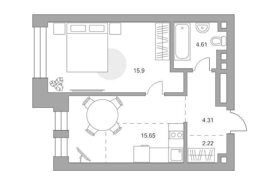2 ккв (Евро) 42,7 м²