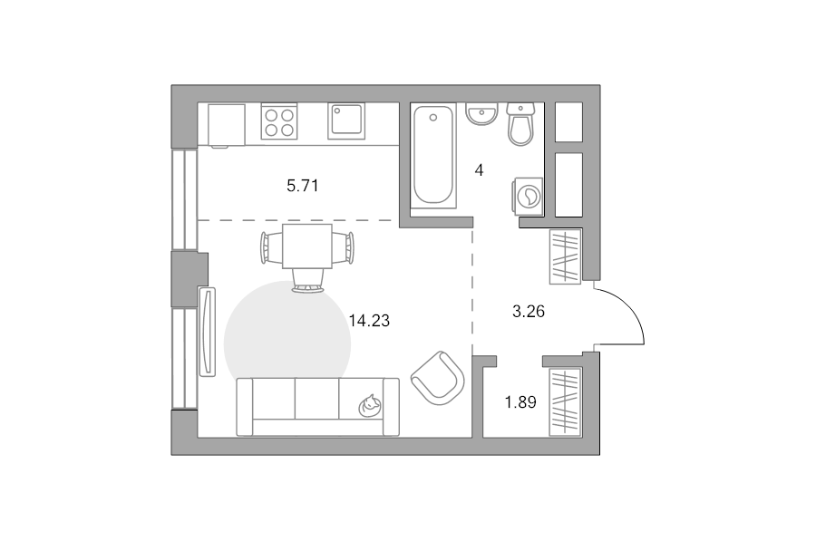 Студия 29,1 м²