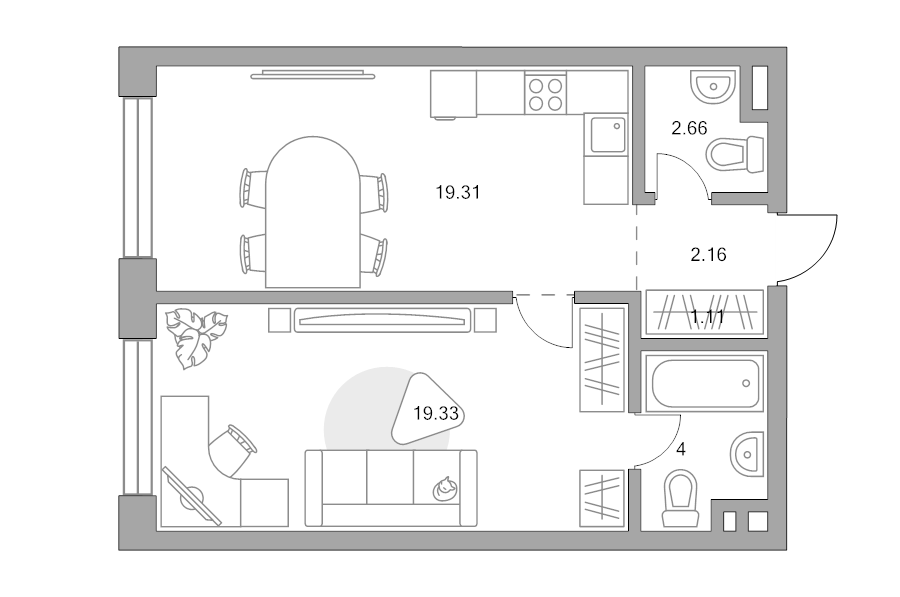 2 ккв (Евро) 48,6 м²