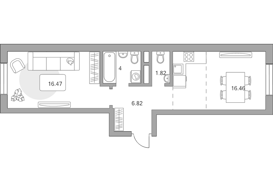 2 ккв (Евро) 45,6 м²