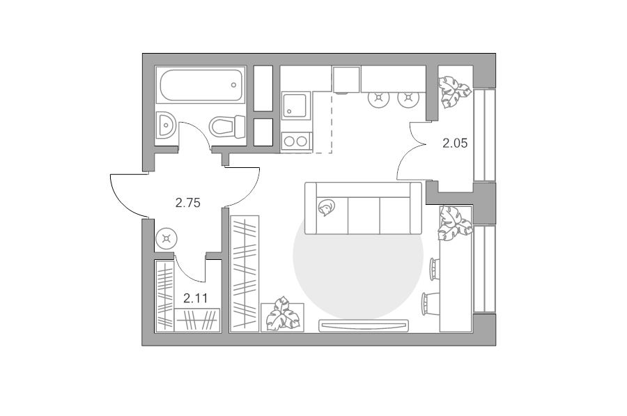 Студия 32 м²