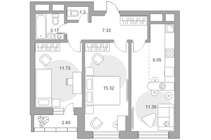 3 ккв (Евро) 58,8 м²