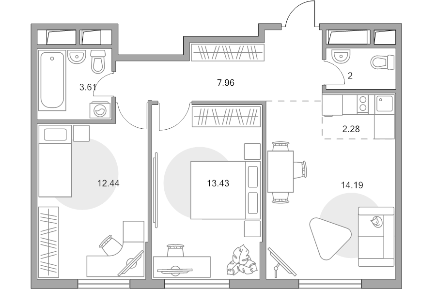 3 ккв (Евро) 55,9 м²