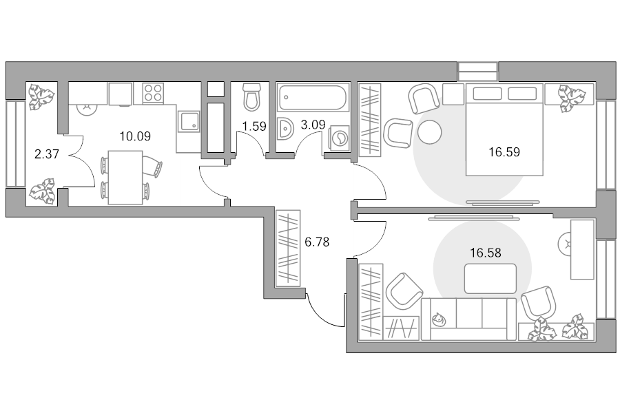 2 ккв 57,1 м²