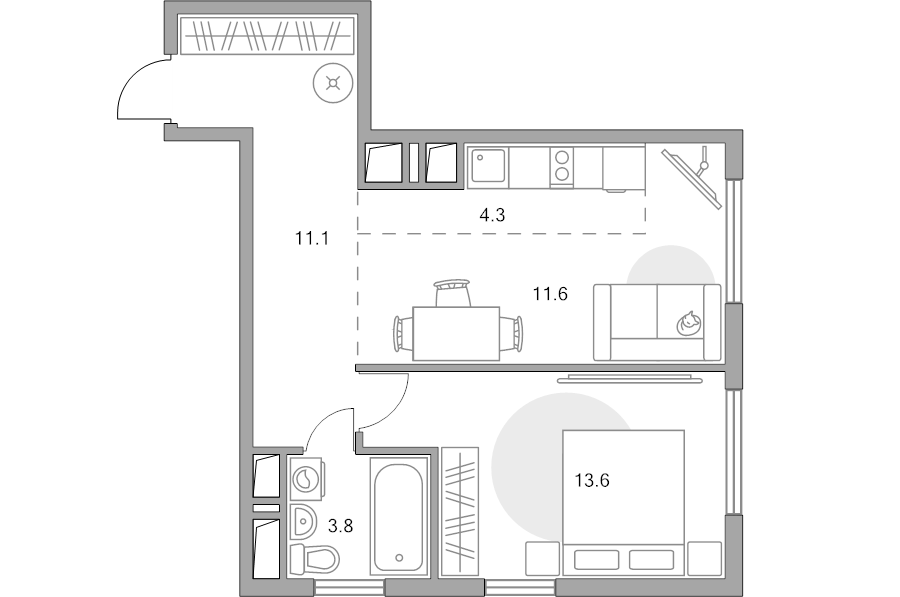 2 ккв (Евро) 44,4 м²