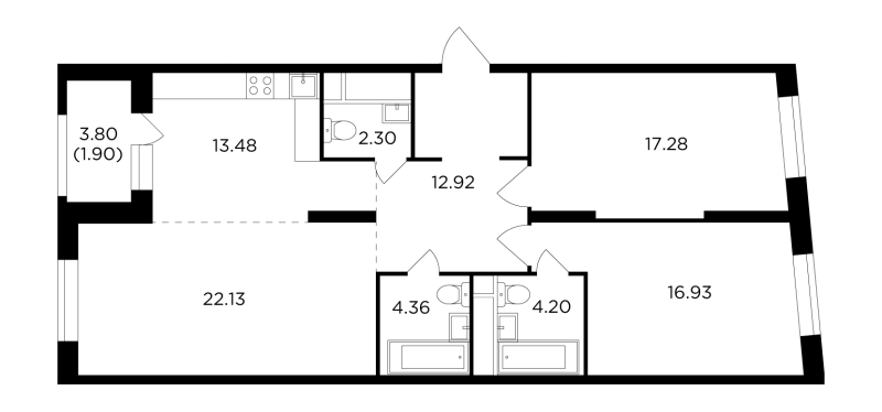 3 ккв (Евро) 93,5 м²
