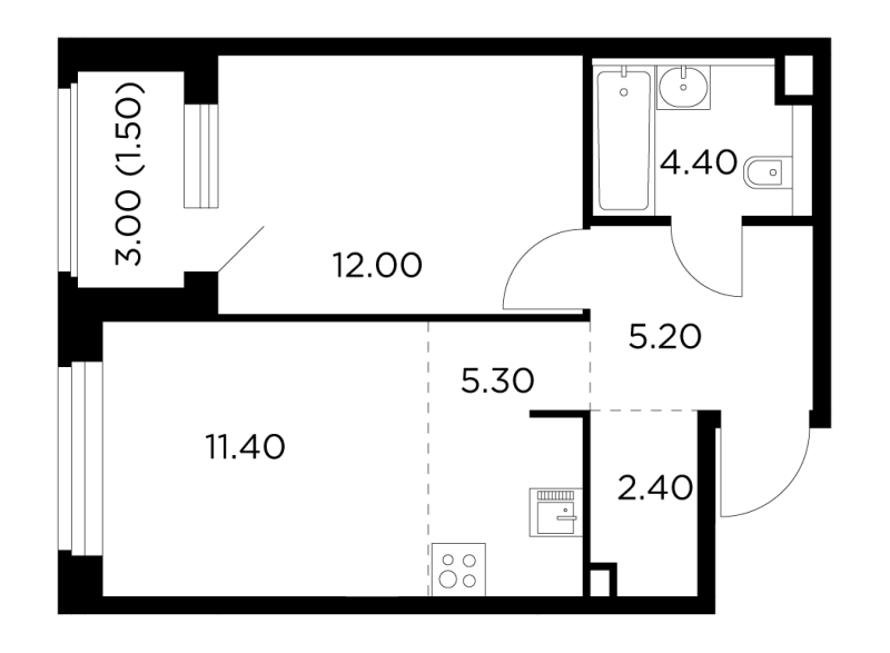 2 ккв (Евро) 43,8 м²