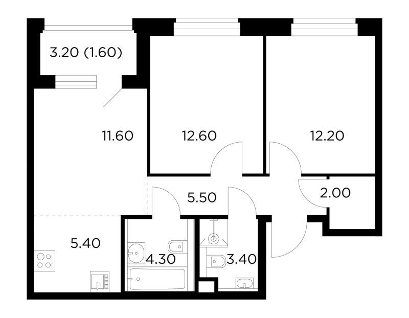 3 ккв (Евро) 58,6 м²