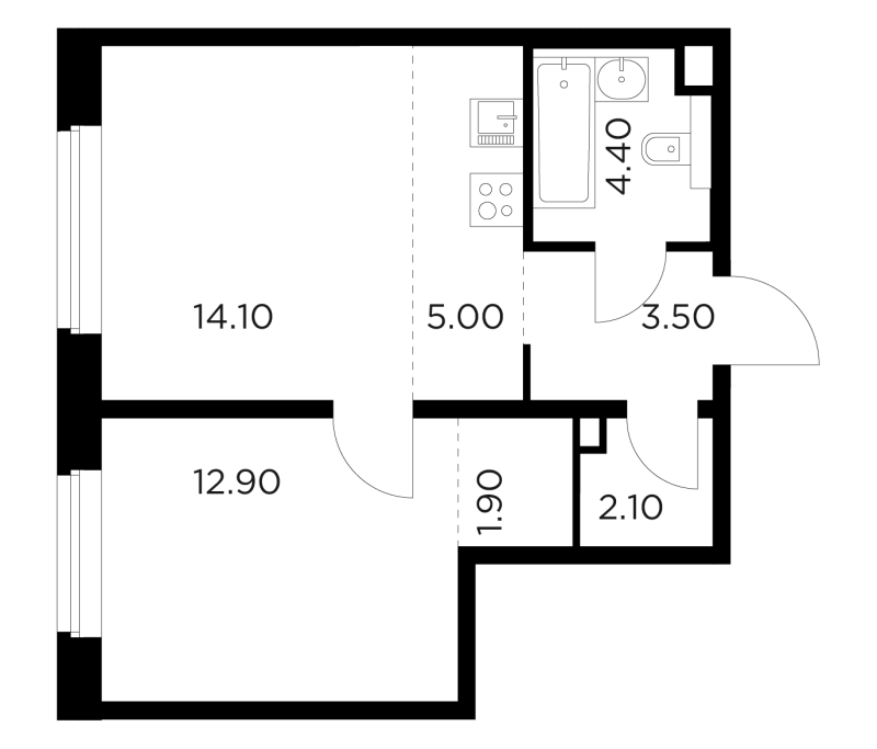 2 ккв (Евро) 43,9 м²