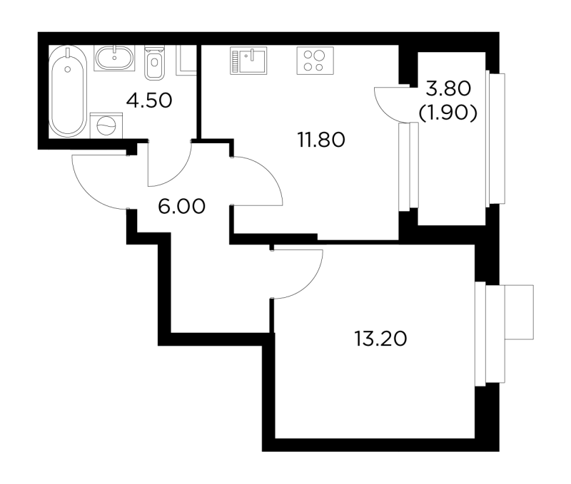 1 ккв 35,8 м²