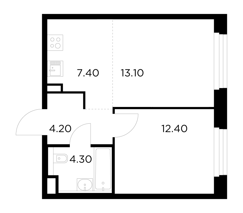 2 ккв (Евро) 41,4 м²