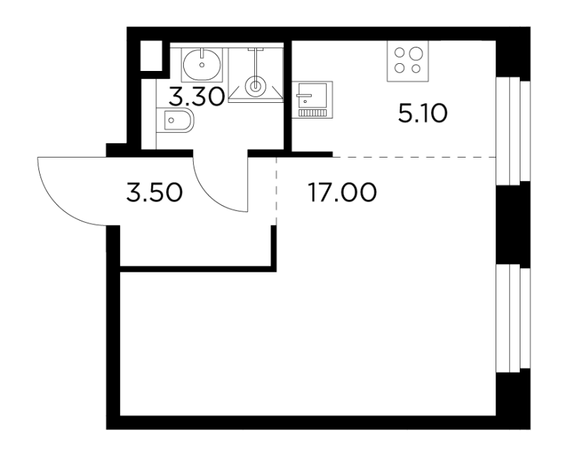 Студия 28,9 м²