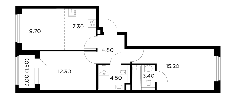 3 ккв (Евро) 58,6 м²