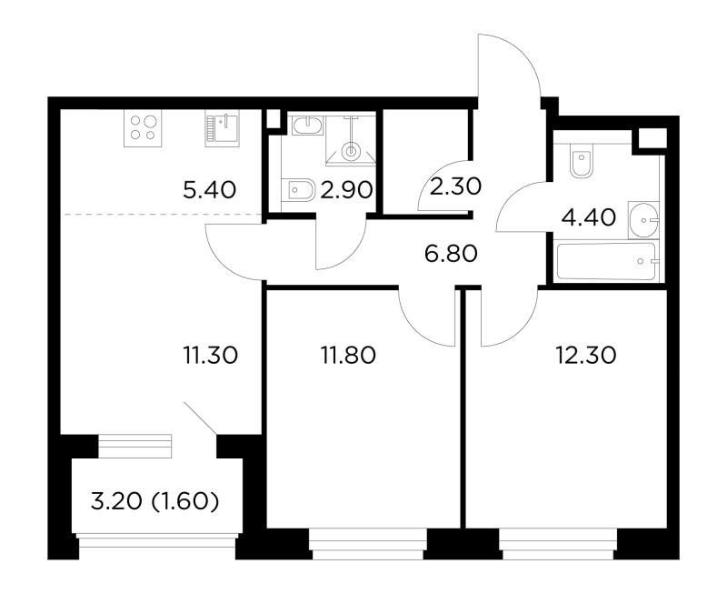 3 ккв (Евро) 58,8 м²