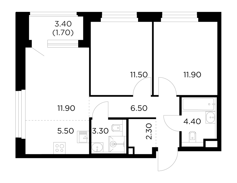 3 ккв (Евро) 58,9 м²