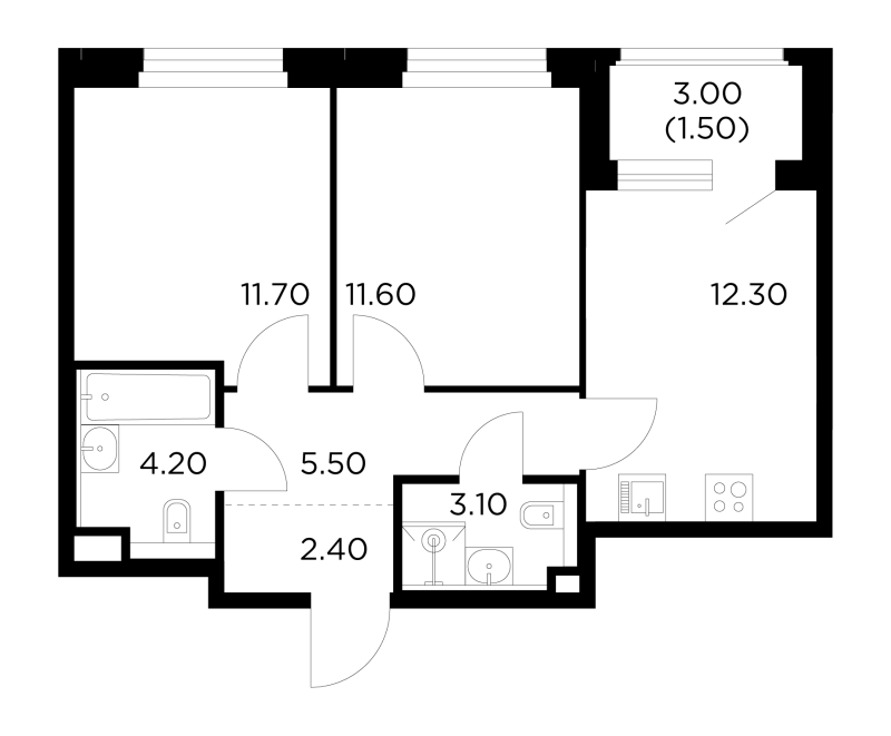 2 ккв 52 м²