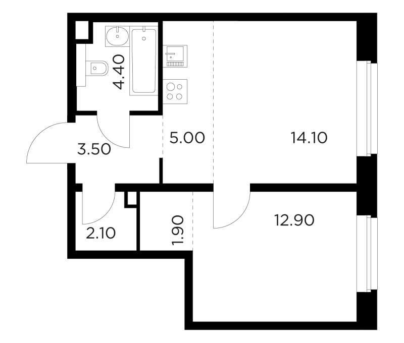 2 ккв (Евро) 43,9 м²