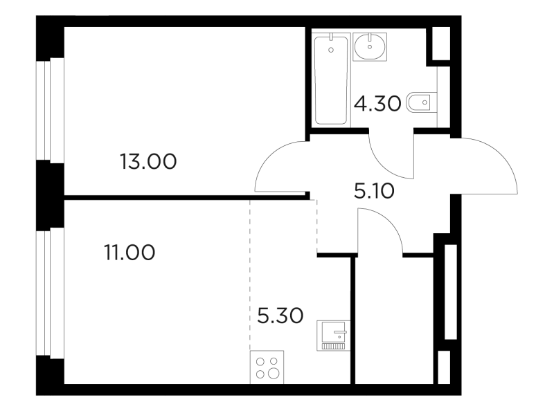 2 ккв (Евро) 41,9 м²
