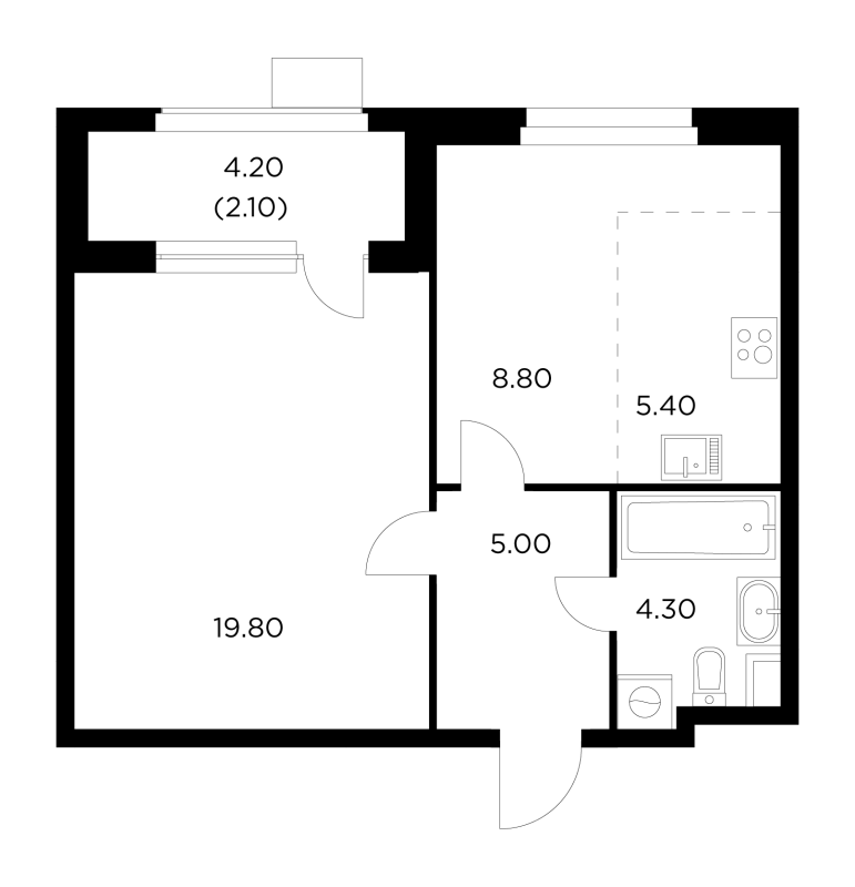 1 ккв 43,3 м²