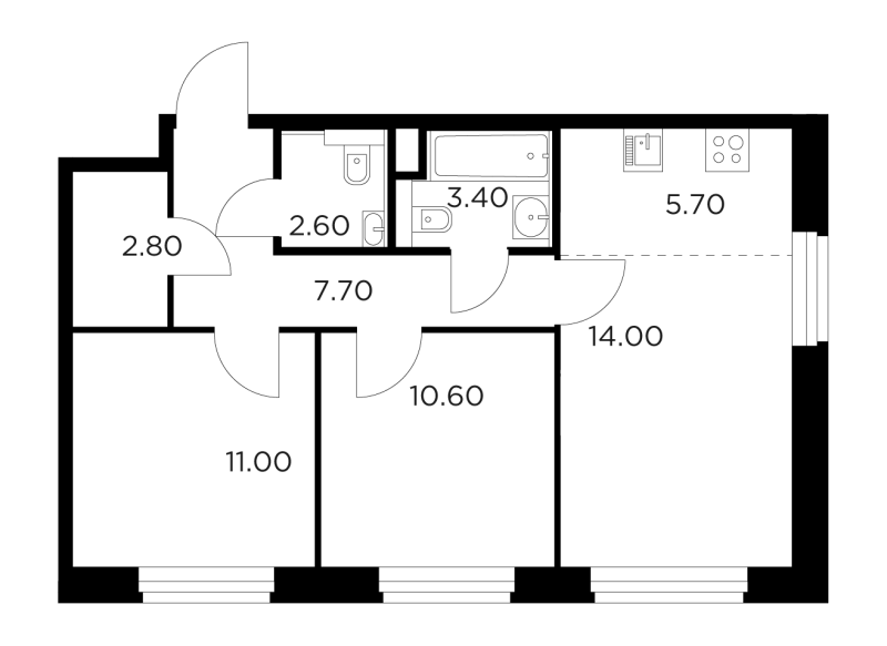 3 ккв (Евро) 57,9 м²