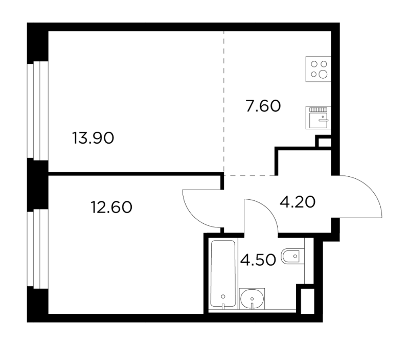 2 ккв (Евро) 42,8 м²