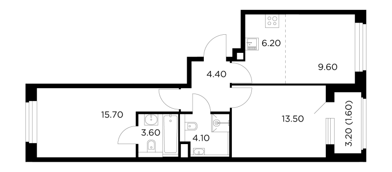 3 ккв (Евро) 58,7 м²