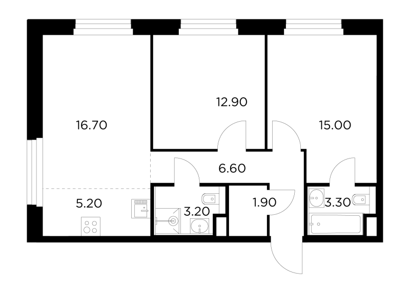 3 ккв (Евро) 65,4 м²