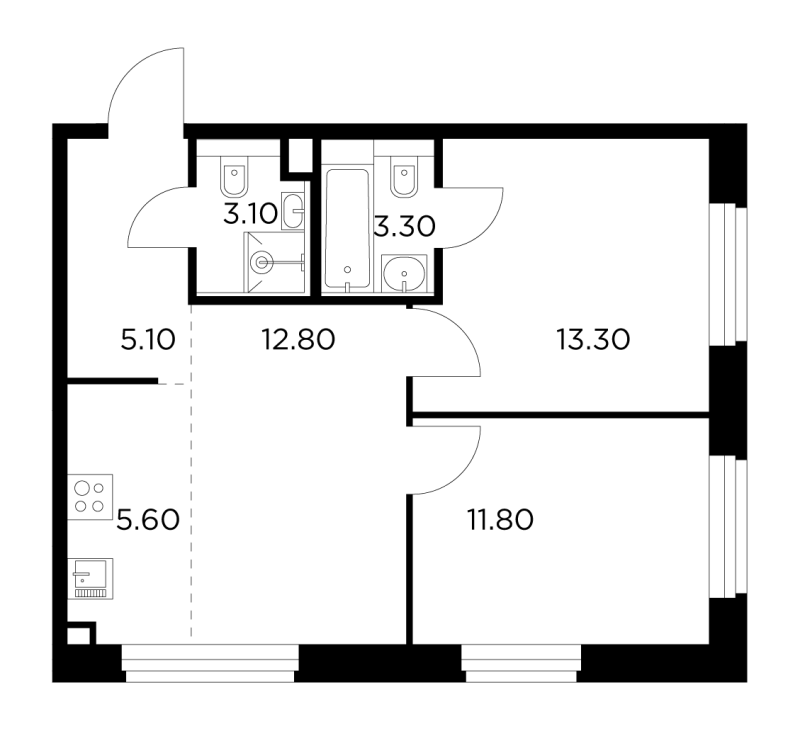 3 ккв (Евро) 55 м²
