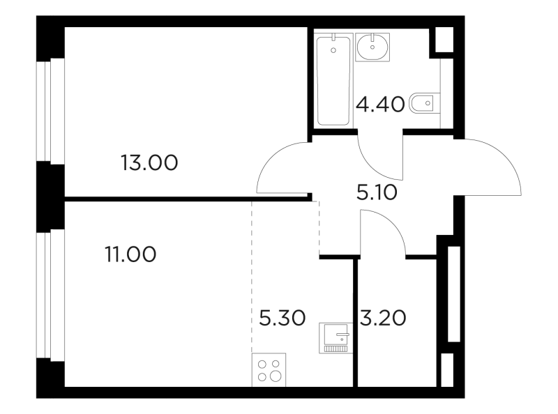 2 ккв (Евро) 42 м²