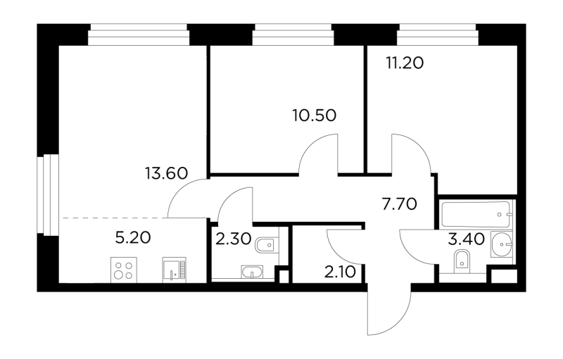 3 ккв (Евро) 56 м²