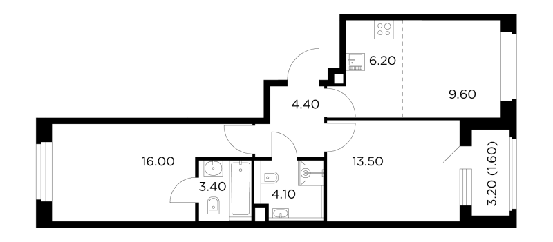 3 ккв (Евро) 58,8 м²