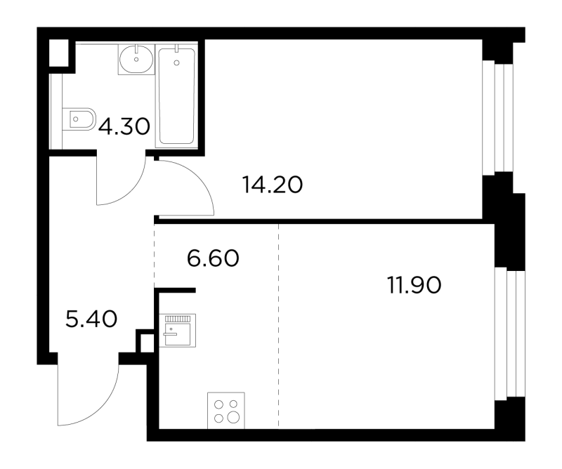 2 ккв (Евро) 44 м²