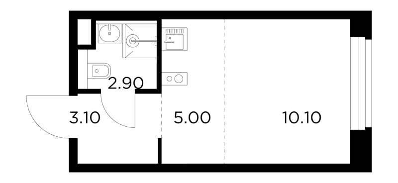 Студия 21,1 м²