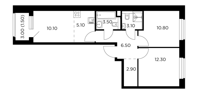 3 ккв (Евро) 55,7 м²