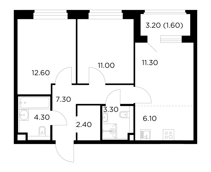 3 ккв (Евро) 61,3 м²