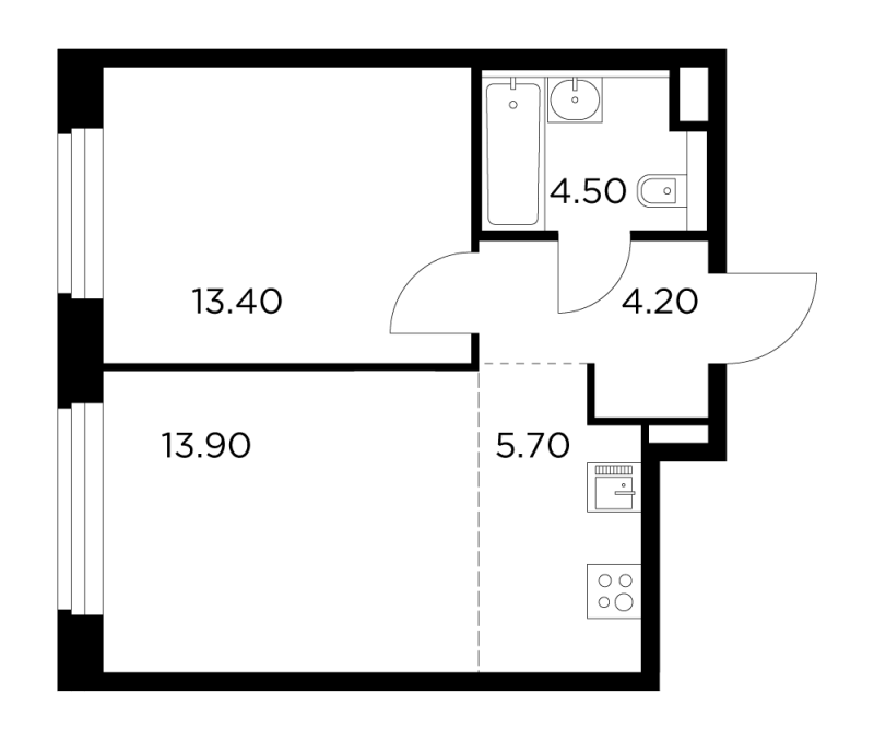 2 ккв (Евро) 43,5 м²