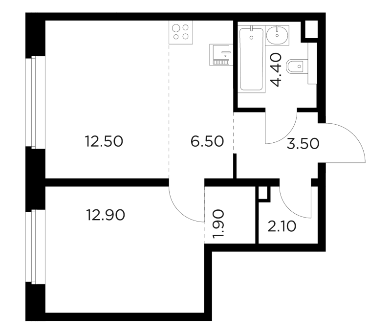 2 ккв (Евро) 43,9 м²
