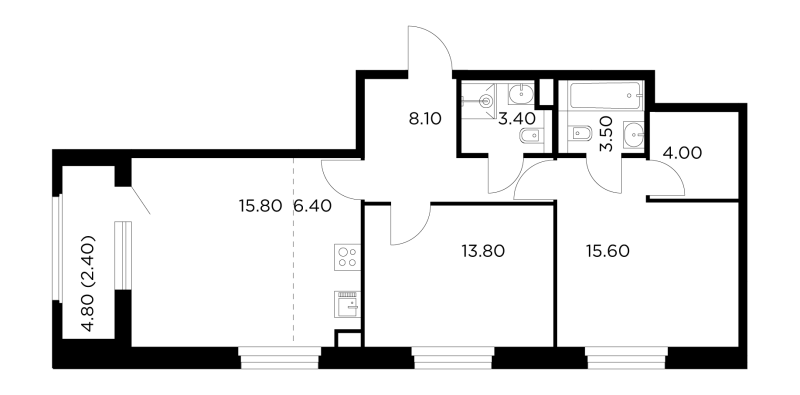 3 ккв (Евро) 72,8 м²