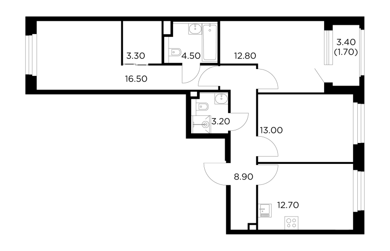 3 ккв 76,5 м²