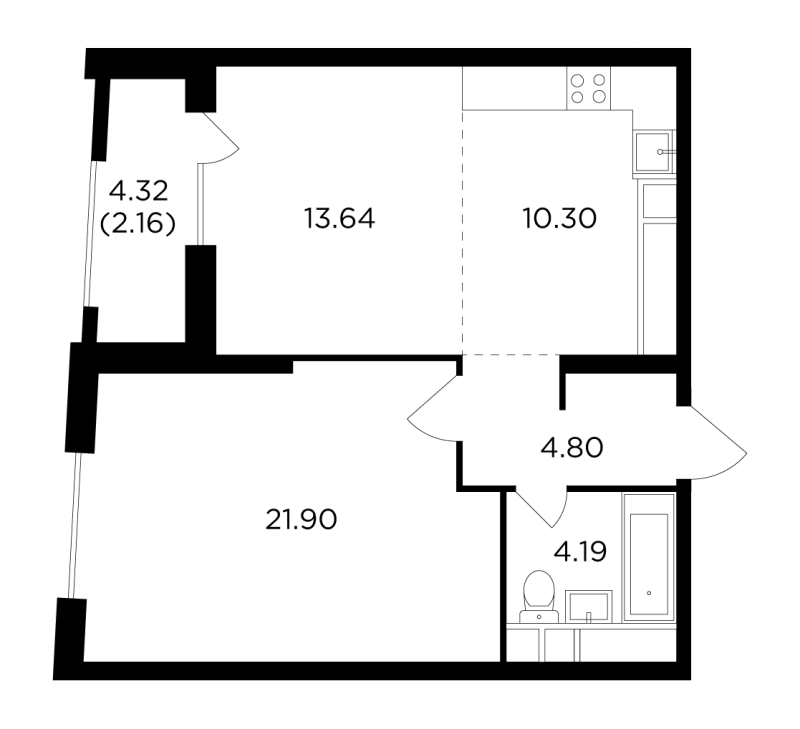 2 ккв (Евро) 54,6 м²
