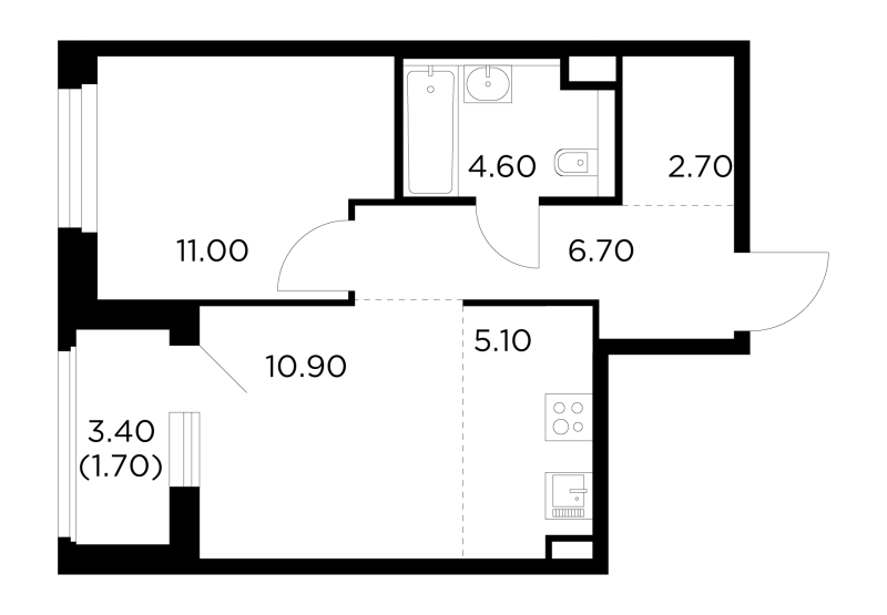 2 ккв (Евро) 42,6 м²