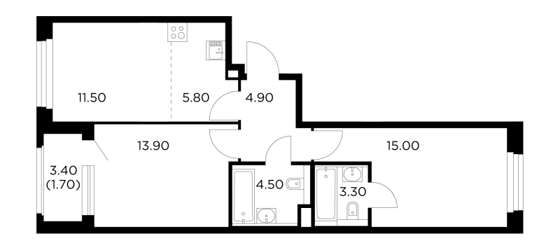 3 ккв (Евро) 60,8 м²