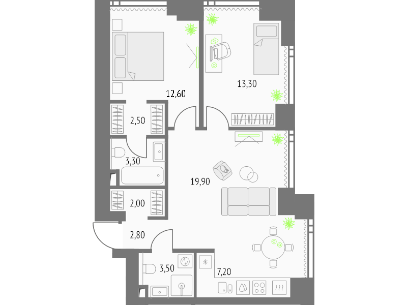 3 ккв (Евро) 68,4 м²