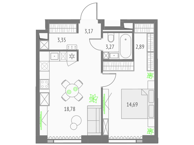 2 ккв (Евро) 46,2 м²