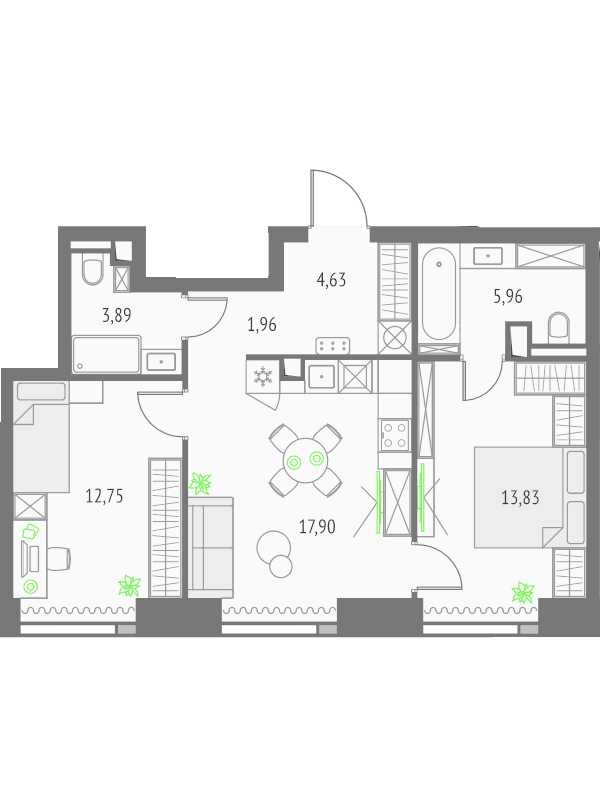 3 ккв (Евро) 60,9 м²