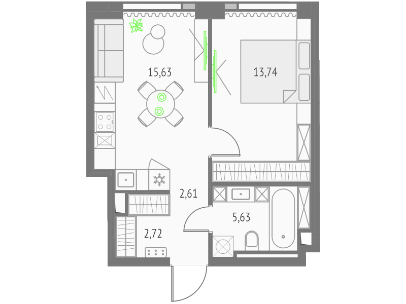 2 ккв (Евро) 40,3 м²