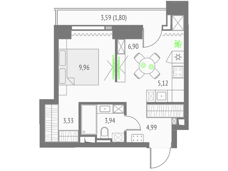 Студия 34,2 м²