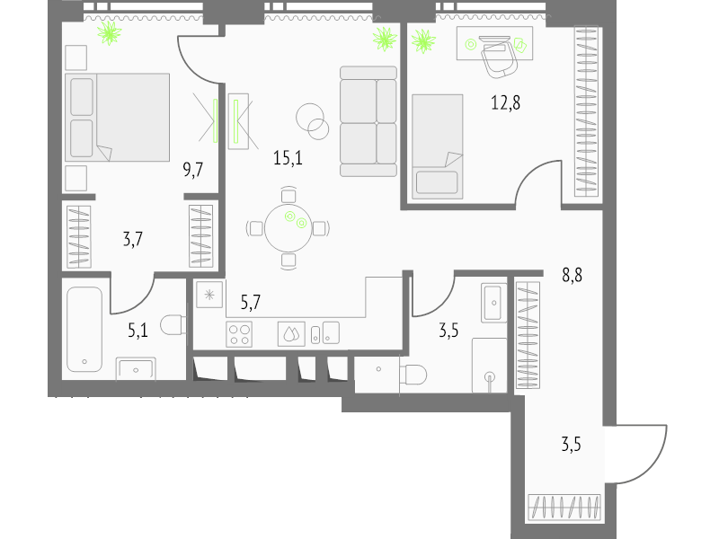 3 ккв (Евро) 68 м²