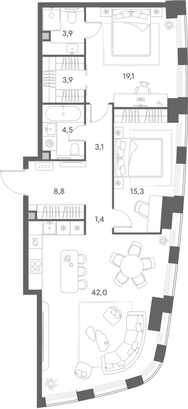 3 ккв (Евро) 102 м²